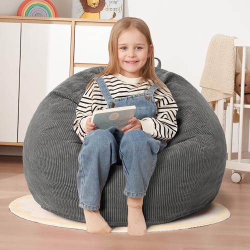 HABUTWAY 2FT Bean Bag Chair,Giant Bean Bag Chairs for Teens Adults,Big Bean Bags with Memory Foam Filled, Large Beanbag Chairs with Soft Corduroy Cover-Grey