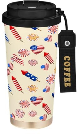 JUMBEAR Taza de viaje aislada al vacío del Día de la Independencia, tazas de viaje reutilizables para café, taza de café de acero inoxidable de doble pared a prueba de fugas con tapa para bebidas