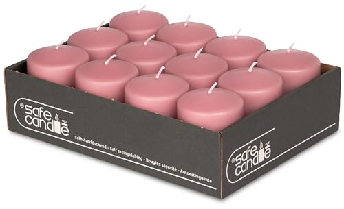 DecoLite 12er Pack Stumpenkerzen 80/60mm - Selbstverlöschend, Safe Candle, RAL Zertifiziert, 27 Stunden Brenndauer - 100% Made in Germany by Wenzel Kerzen (antikrosa)