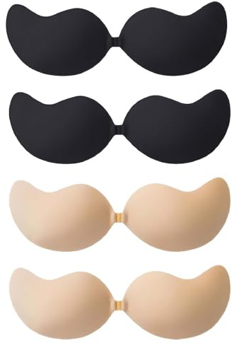 louuuou 4 Pairs Sticky Bra Push up, Stick on Bra Cups, Backless Bras for Women, Invisible Bras Comfortable and Durable Suitable for Weddings Parties Travel and Daily use