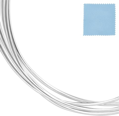 Beebeecraft 1.5 m/4.9 Fuß 925 Sterlingsilberdraht 0.4mm /26 Gauge Rund Absolut Weicher Schmuckdraht Mit 1 Teiligem Silberpoliertuch Für Die Schmuckherstellung Ohrring Perlenherstellung DIY Verpackung