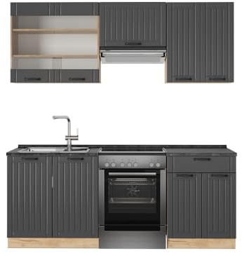 Vicco Küchenzeile Fame-Line, Dunkelgrau, 200 cm, AP Anthrazit