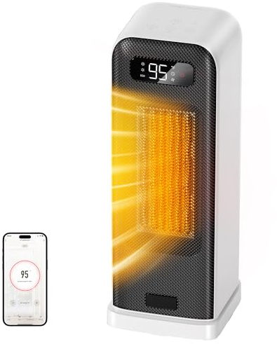 FLANUR Electric Heater, Smart Portable 1500W Energy Efficient Space Room Heater, Tower Fan Heater with WiFi & Voice Control, 12H Timer, Overheat & Tip Over Protection, White, 1 Pack + 4 Modes