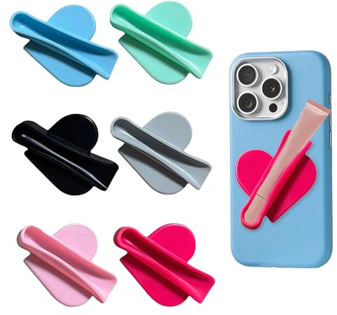 CUVZORA 6 Stück Lipgloss-Schutzhülle für Handy, Herzförmige Silikon Handy-Lippenstifthalterung, Universeller Lipgloss Handyhülle Halter, Passend für iPhone Samsung Galaxy Android-Smartphones