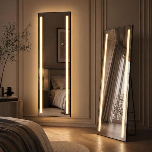 YU YUSING Ganzkörperspiegel mit Beleuchtung 150x50cm, LED Standspiegel | Wandspiegel 3 Lichtfarbe, Großer Bodenspiegel mit Aluminiumrahmen, Beleuchteter Stehspiegel für Schlafzimmer Wohnzimmer