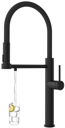 Tohlar 3 Way Kitchen Tap, Black 3 in 1 Water Filter Tap, Kitchen Sink Taps with Drinking Water Filtered Outlet Single Lever Kitchen Mixer Tap 360°Swivel Commercial Water Tap for 1 Hole Mount
