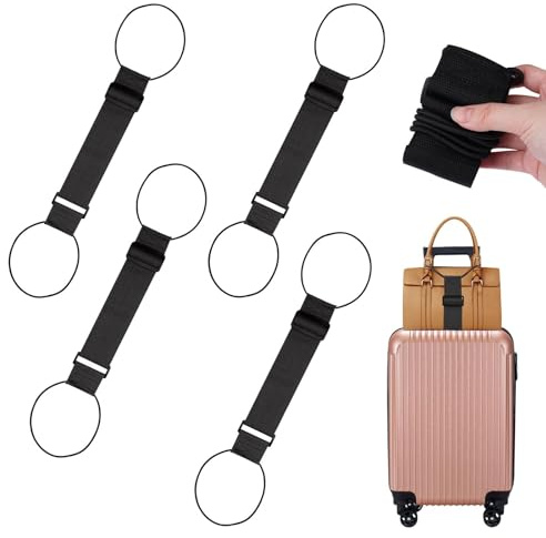 4 Pieces Adjustable Small Luggage Strap for Suitcases, Elastic Fastening Luggages Connector Straps, Portable Travel Luggage Strap, Suitcase Bag Attachment Travel Straps for Securing Bags