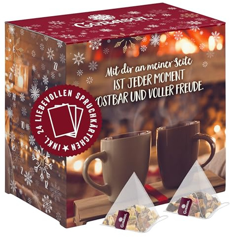 Corasol Pyramiden-Tee-Adventskalender Teebeutel Adventskalender Mit dir an meiner Seite für Paare mit 24 x 2 Teemischungen im Pyramidenbeutel