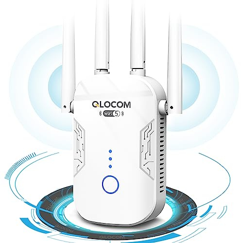 QLOCOM 2026 Nouveau Répéteur WiFi Puissant 1200Mbps Amplificateur WiFi Puissant, Double Bande 5GHz & 2.4GHz Extender WiFi avec WPS, Compatible avec Toutes Les Box Internet