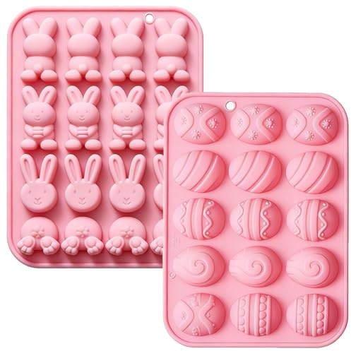 2Pcs Easter Egg Molds Bunny Rabbit Silicone Moulds Colorful Easter Egg Fondant Resin Molds Cupcake Cookie Baking Decorating Mould for Easter Holiday Party DIY Candy (Easter Molds C)