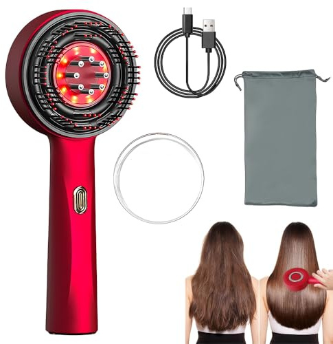 BIZOI Kopfmassagegerät Elektrisch, 3-in-1 Rotlicht Haarbürste Elektrisch Kopfmassagegerät mit 6ML Haaröl Applikator, 360° Rotlicht Kopfhaut Massagegerät zur Massage und Kopfhautpflege