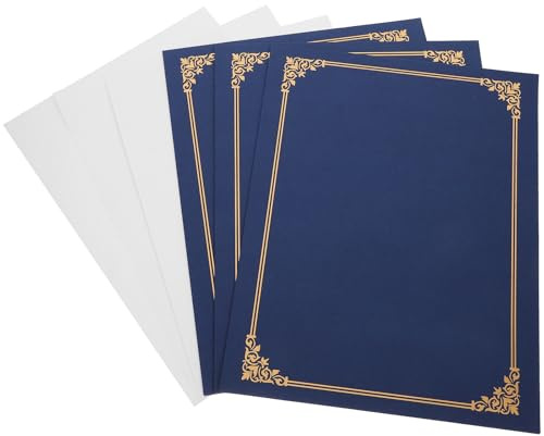 Didiseaon Set da 3 Cartelle di Presentazione per Certificati, Copertina Protettiva in Carta Blu Scuro con Fogli Interni Chiari, Formato Portatile per Documenti, Diplomi e Premi Ufficio