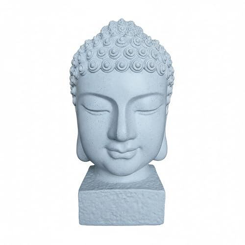 Relaxdays Buddha Kopf, HBT: 70x45x45 cm, Zen-Deko für Wohnzimmer & Garten, Dekofigur, wetterfest, frostsicher, weiß