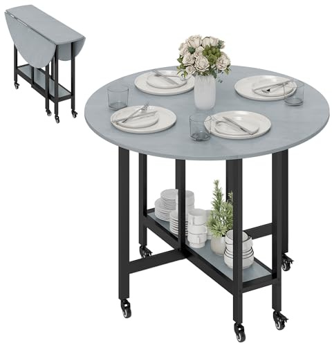 HOMCOM Mesa Plegable de Comedor con Ruedas 100x100x75 cm Gris Cemento