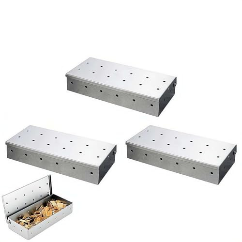 Scatola per affumicatore per barbecue, per trucioli di legno, in acciaio inox, per affumicare, per affumicare, carne, pesce, accessori per grigliare per cucinare all'aperto, regali per uomini, 22 x