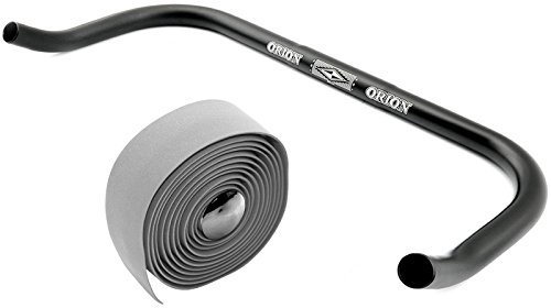 Bullhorn Fixie Singlespeed Lenker 400mm breit Schwarz mit Lenkerband Grau