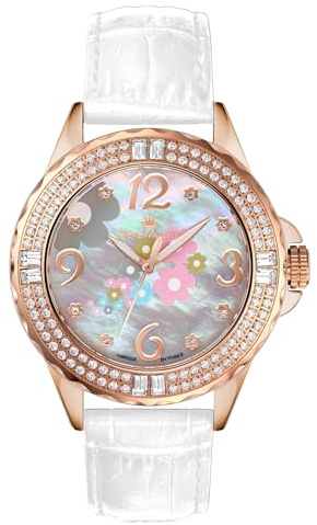 René Mouris La Fleur Schweizer Quarzuhren Für Damen – 38MM Luxusuhr Aus 316L Edelstahl – 108 Kristalle Auf Der Lünette – 50M wasserdichte Armbanduhr Mit Italienischem Lederarmband.