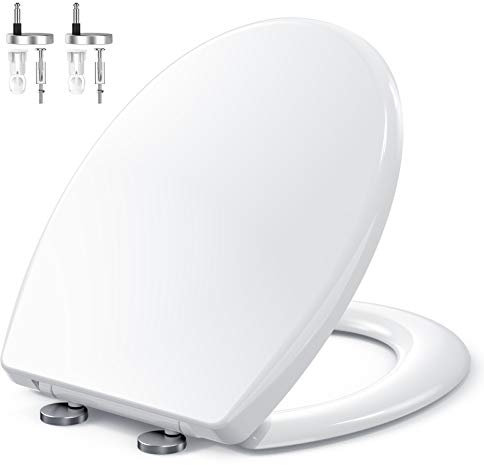 Abattant WC, MUJIUSHI Lunette de Toilette avec Fermeture en Douceur, Frein de Chute, Dégagement Rapide à Un Bouton et Charnière Réglable, Abattant WC en Forme de O