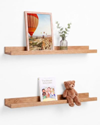 Wandregal Eiche 2er Set Bilderleiste Holz 70 cm Schweberegal Regal Wand | Bilderrahmen und Deko-Objekte, Fotoleiste, U-förmiges Profil, modernes Design, pflegeleicht, mit Montage-Zubehör