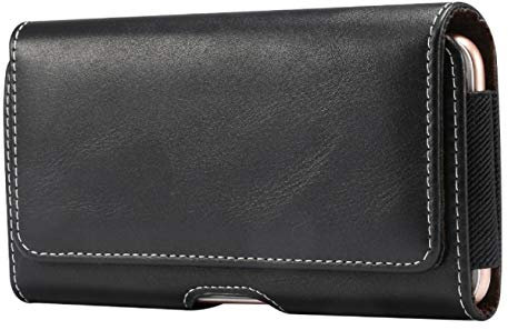 DFV mobile - Horizontal Leather Holster with Belt Loop for Tesla Smartphone 3 - Black
