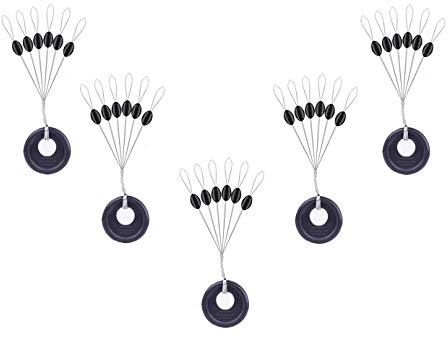 Milepetus 300/600 Stück Gummi Angeln Bobber Stopper,6 in 1 Float Sinker Stopps,3 Größen Schwarz Rot Orange Oval Zylinder Float Stop Verfügba