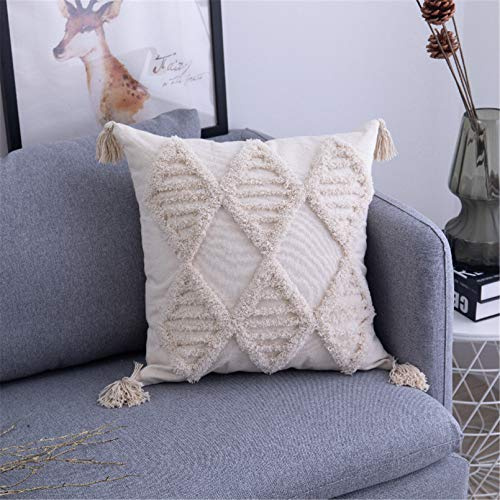 SWECOMZE 1 Stück Boho Kissenbezug Kissen Baumwolle Dekokissen Marokko getuftete Kissenbezüge für Sofa Schlafzimmer Wohnzimmer (C,45x45cmStück)