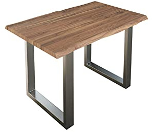 SAM Esstisch Lauren 140x80 cm Akazie Stone Baumkante U-Gestell Silber | Baumkantentisch massiv, Akazienholz stonefarben, Metallgestell, Esszimmertisch