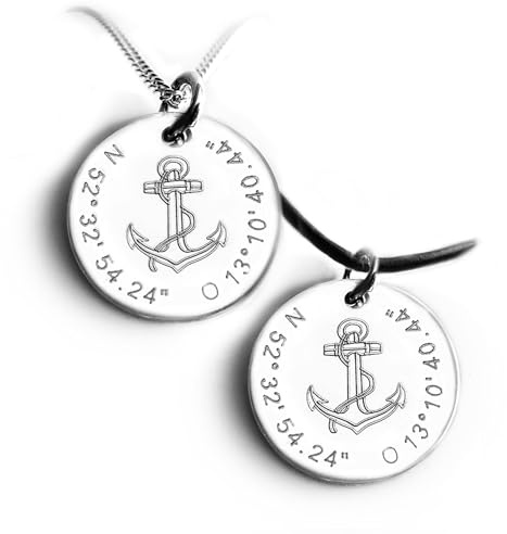 Anker Anhänger mit Gravur, Koordinaten, Spruch, Wunschgravur, Silberkette oder Lederband Personalisiertes Geschenk