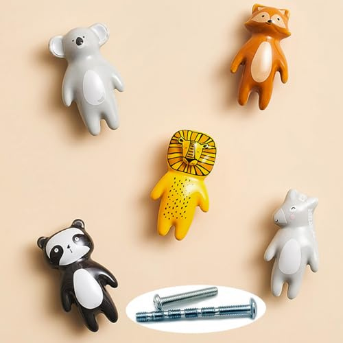 UULU 5pezzi Pomelli per Mobili Bambini, Pomelli in Ceramica, Manopola di animale, per la camera dei bambini, Pomello per armadietti cassetti comò cucina, con viti