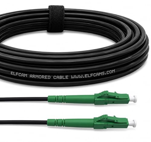 Elfcam® - 30m Gepanzerte Glasfaserkabel LC/APC auf LC/APC Stecker, Kompatibel mit Deutscher Telekom, Simplex Singlemode 9/125μm OS2 Patchkabel, Schwarz (30M)