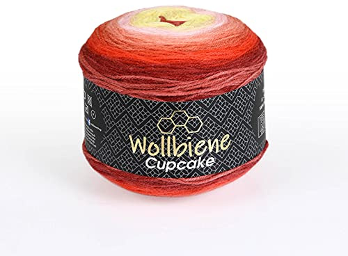 Cupcake 3 x 150g Strickwolle 450 Gramm Wolle zum Stricken und Häkeln Babywolle türkische Wolle Farbverlaufswolle (rot-gelb 1910)