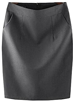 YM YOUMU Falda de lápiz formal para mujer, longitud de la rodilla, con bolsillos para oficina, trabajo de negocios, Gris oscuro, Small