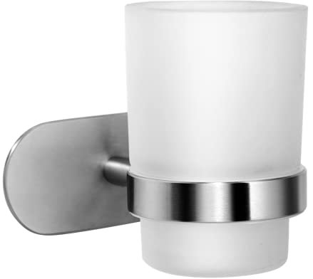 Ambrosya - Portacepillos de Dientes sin Taladrar - Baño Taza Vidrio Pared Soporte de Cepillo de Dientes para Pegar (Acero Inoxidable (Cepillado))