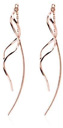 SLUYNZ 925 Sterling Silber Kurve Einfädler Ohrringe Kette für Frauen Damen Lange Ohrringe Hängend (Roségold)
