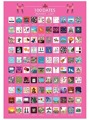 tiantang 100 Eimer Liste Rubbel Poster Daten 100 Best Lover Bücher to do Rubbeln Poster Valentinstag Idee Paar Geschenk (42 x 59,4 cm)