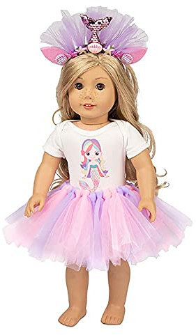Uteruik Puppenkleidung für 46 cm amerikanische Puppe Custume – Meerjungfrau Stirnband Bodysuit Spitze Rock Outfits Zubehör (#F)