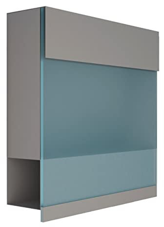 Briefkasten mit Zeitungsfach in Grau, Design Briefkasten Edelstahl I Acryl BlauManhattan