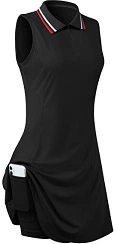 FREEYE Robe de Golf sans Manches pour Femme avec Short intérieur et Poches pour entraînement, Noir, Taille M