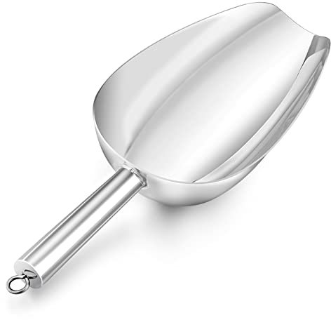 12 Ounce Ice Scoop, Onader Stainless Steel Pet Food Flour Sweet Scoop, Metal Ice Shovel Scooper for Bar Kitchen Party Wedding, Sturdy & Easy Storage, Mirror Finished & Dishwasher Safe