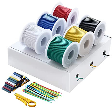 elektrokabel, Elektrischer Draht Kabel - 0,34mm² 22 AWG kabel Litzendraht aus verzinntem Kupferdraht (6 Farbe, Spule 8 Meter Each) Für DIY Haushaltsgeräte Messgeräte usw