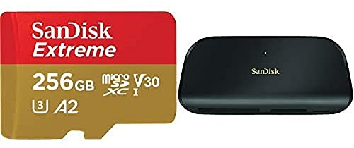 SanDisk Extreme 256GB UHS-I microSDXC card + SD adapter + RescuePRO Deluxe with the SanDisk ImageMate PRO USB-C Multi-Card Reader/Writer