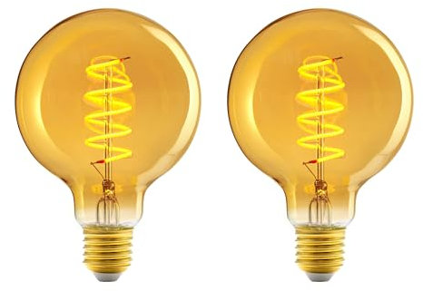 Amazon Basics Vintage-LED-Birne, E27, antiker Stil, Retro-Bernsteinglas, G93, 4 W (entspricht 25 W), 1800 K, ultrawarmes Licht zur Dekoration, 2 Stück