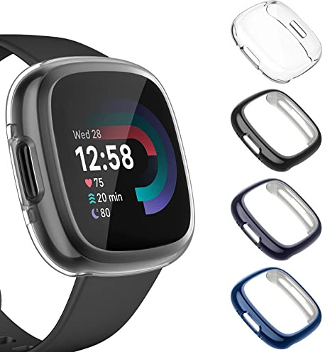 Wanme Screen Protector Compatible with Fitbit Versa 4/Sense 2, Soft TPU Full-Cover Screen Bumper Cover Case Screen Protector Compatible With Fitbit Versa 4/Sense 2(Black/Gray/Blue/Transparent)