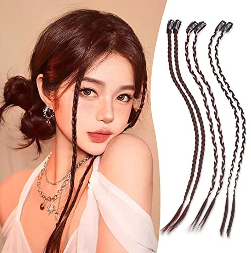 NICENEEDED 6 STÜCKE Clip-In-Braid-Haarverlängerungen, 18 Zoll Braids Front Side Bang Curtain Bang Haarverlängerungen, Langes Haarteil, Natürliches, Weiches, Synthetisches Haar Für Damen, Tägliches Tr