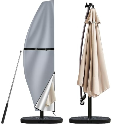 Teynewer Parasol Cover Waterproof, Garden Cantilever Umbrella Cover, Grey