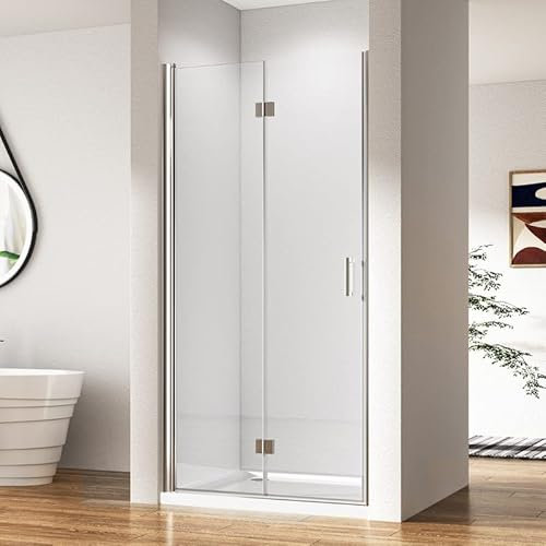 Duschkabine in Nische 90x195cm Falttür Duschabtrennung, Nischentür Faltbar Glas Duschtür Dusche aus 6mm ESG Sicherheitsglas mit Easy-Clean beschichtung, 90cm Faltbare Duschwand Drehfalttür