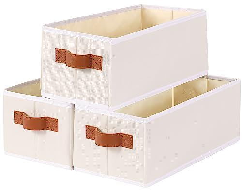 YheenLf Caja de Almacenaje, Juego de 3 Plegable Cestas de Almacenamiento Para Ser Utilizadas en La Cocina, Baño, Cubos Organizadoras en Beige, 38×15.5×13 cm