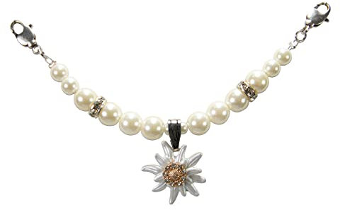 Alpenflüstern Dirndl-Charivari Mini Greta - Hochwertiger Damen-Trachtenschmuck mit Perlen und Strass-Edelweiß, Dirndlkette für die Tracht, (creme-weiß) DCH046