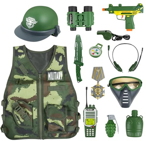 KalaDuck Giocattolo Esercito per Bambini, Costume da Gilet Mimetica Militare con Elmetto e Giocattoli Militari Accessori, Soldati Halloween Uniforme Militare Gioco di Ruolo Regalo per Ragazzi Ragazze