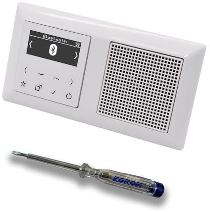 JUNG Smart Radio Unterputzradio DABABTWW DAB+ mit Bluetooth, Komplettset mit 2fach Rahmen im JUNG AS 500 System, Farbe: alpinweiß – passenden Lautsprecher und EBROM Phasenprüfer zur Montage der Geräte